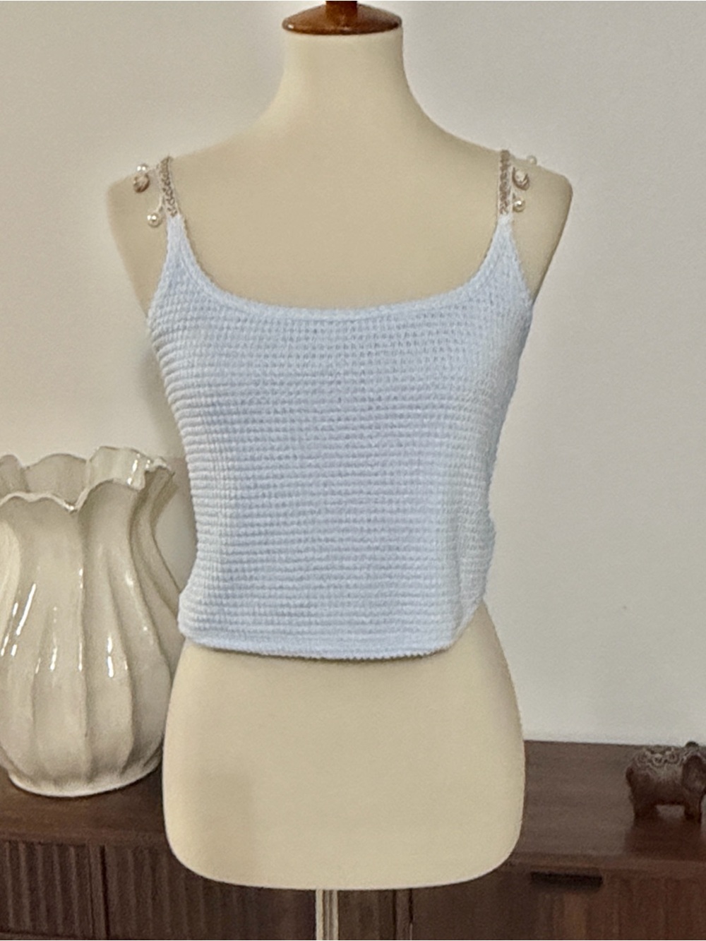 wild fable Pale Blue Knit Tank‎ with Beach-Shell Beaded Straps